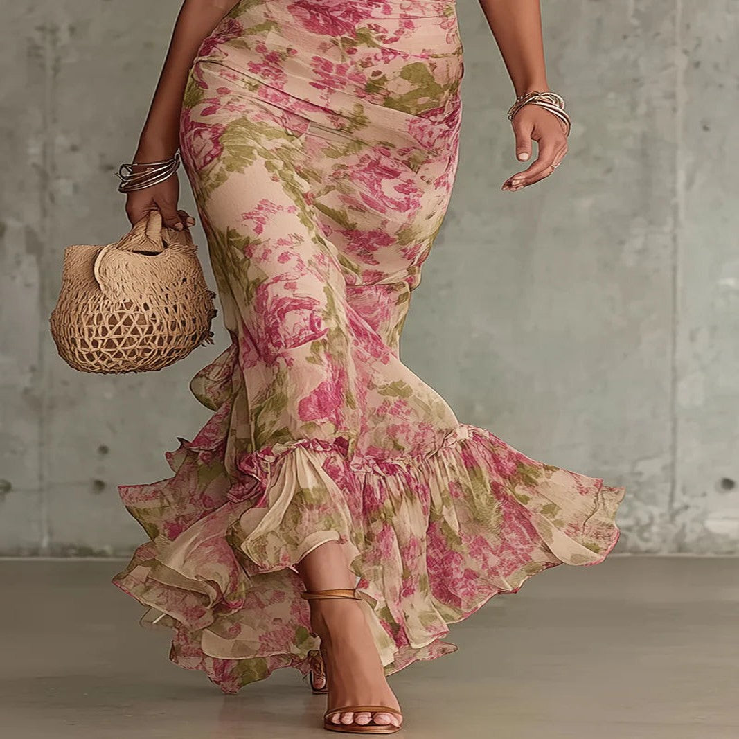Vintage Pink Maxi Dress with Puffed Sleeves