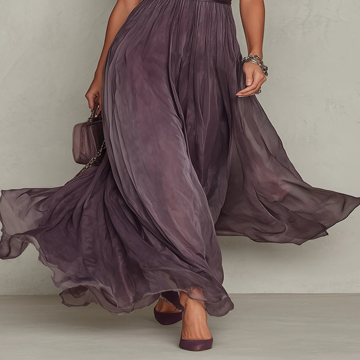 Purple Chiffon Maxi Dress with Plunge Neckline