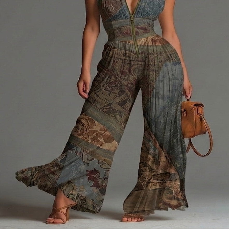 Bohemian Chiffon Dress with Ethnic Print