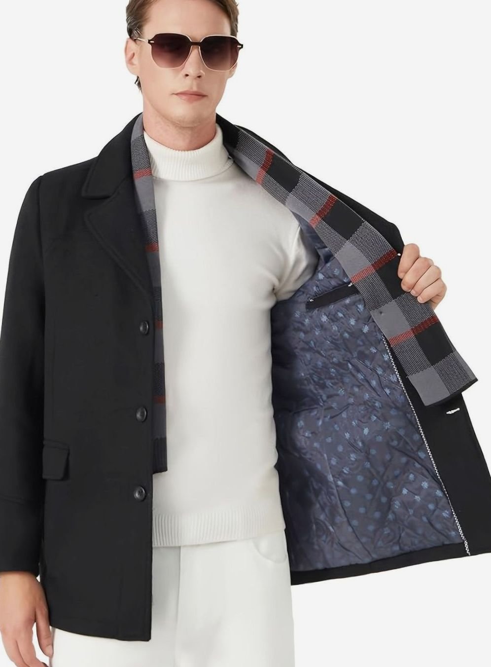 Matthew | Gabardina de Lana con Botonadura Simple y Bufanda de Solapa para Hombre