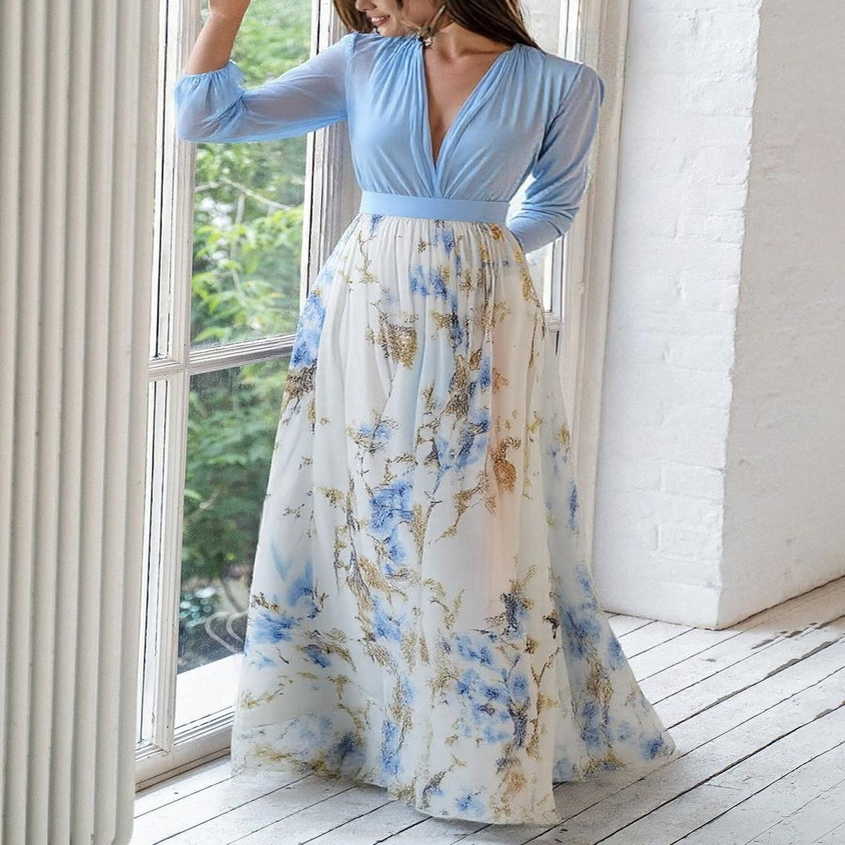 Long floral print dress