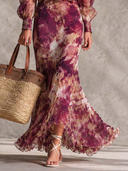 Vestido Maxi Rosa de Chifón con Hombros Descubiertos