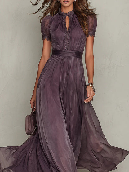 Vestido Maxi Morado de Chifón con Escote Abierto