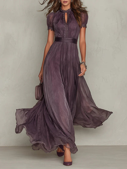 Vestido Maxi Morado de Chifón con Escote Abierto