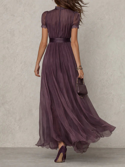 Vestido Maxi Morado de Chifón con Escote Abierto
