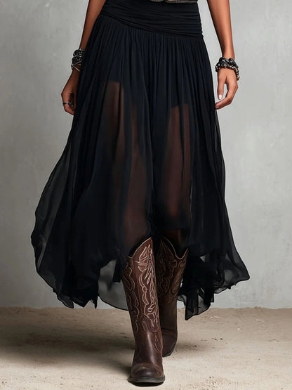 Conjunto Negro de Top y Falda Maxi de Tul