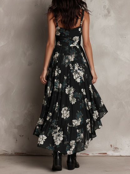 Vestido Maxi Negro Bohemio con Estampado Floral