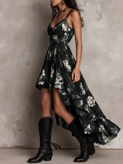 Vestido Maxi Negro Bohemio con Estampado Floral