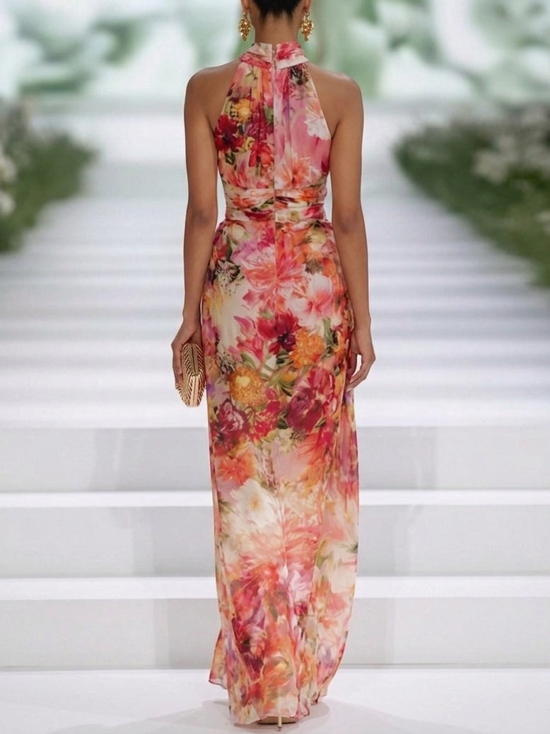 Vestido Maxi Rojo de Chifón con Escote Halter