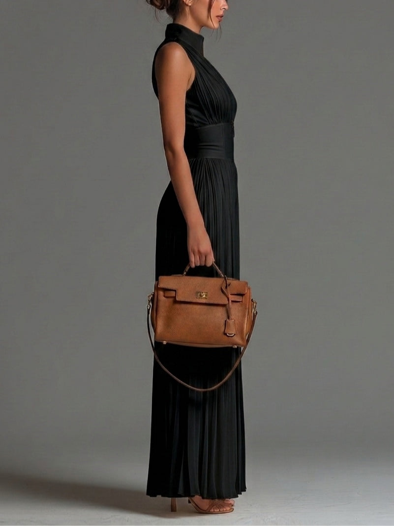 Jumpsuit Negro de Chifón con Escote V y Pierna Ancha