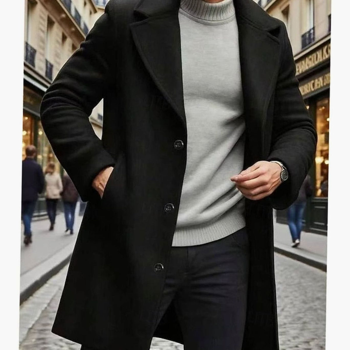 Alexander | Gabardina Larga Clásica de Lana con Botonadura Simple para Hombre