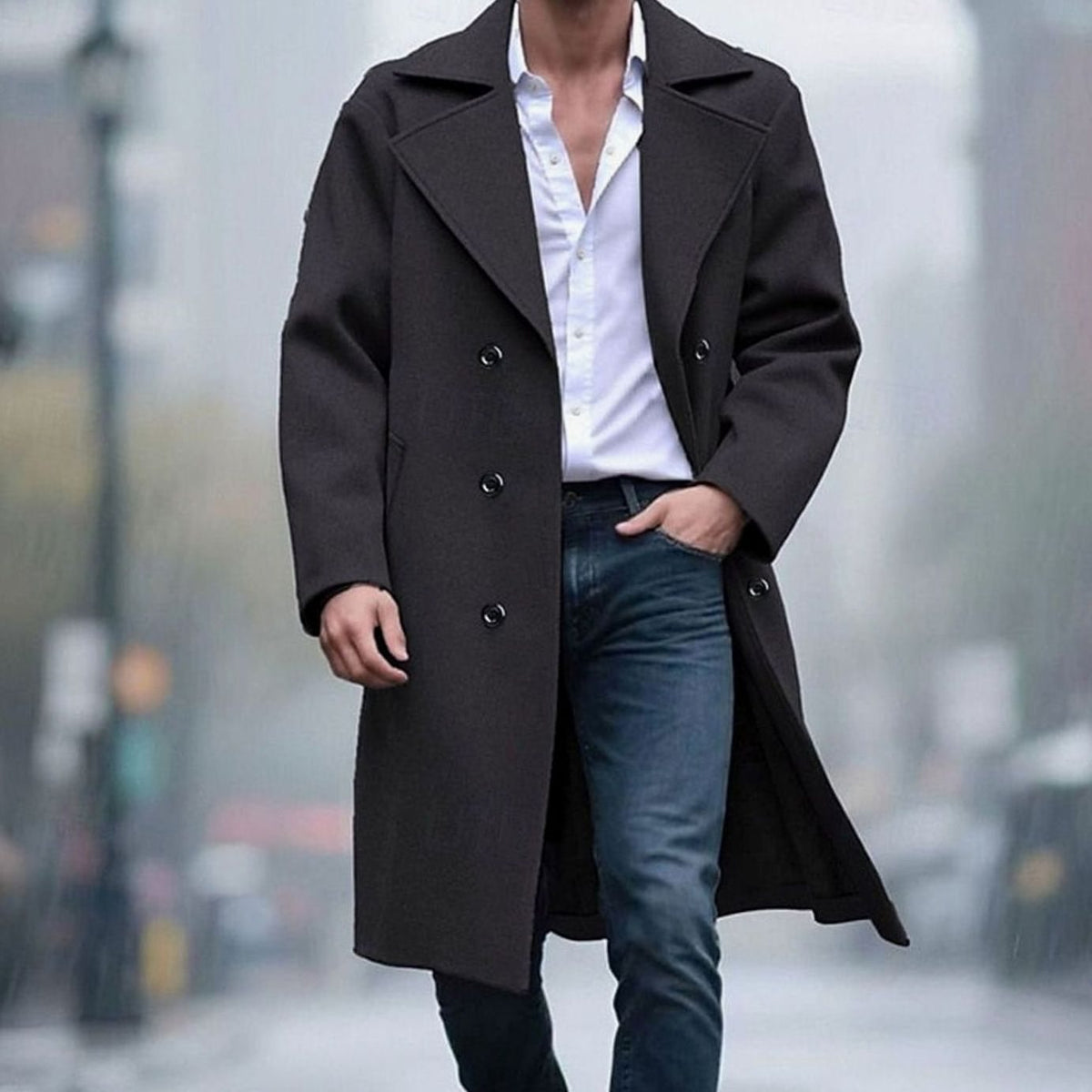 Sebastian | Gabardina Larga de Lana con Doble Botonadura para Hombre