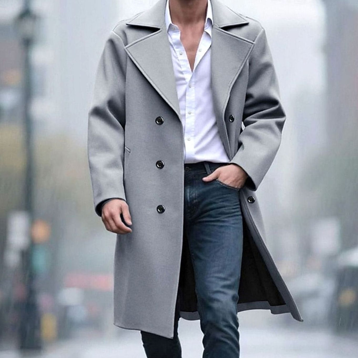 Sebastian | Gabardina Larga de Lana con Doble Botonadura para Hombre