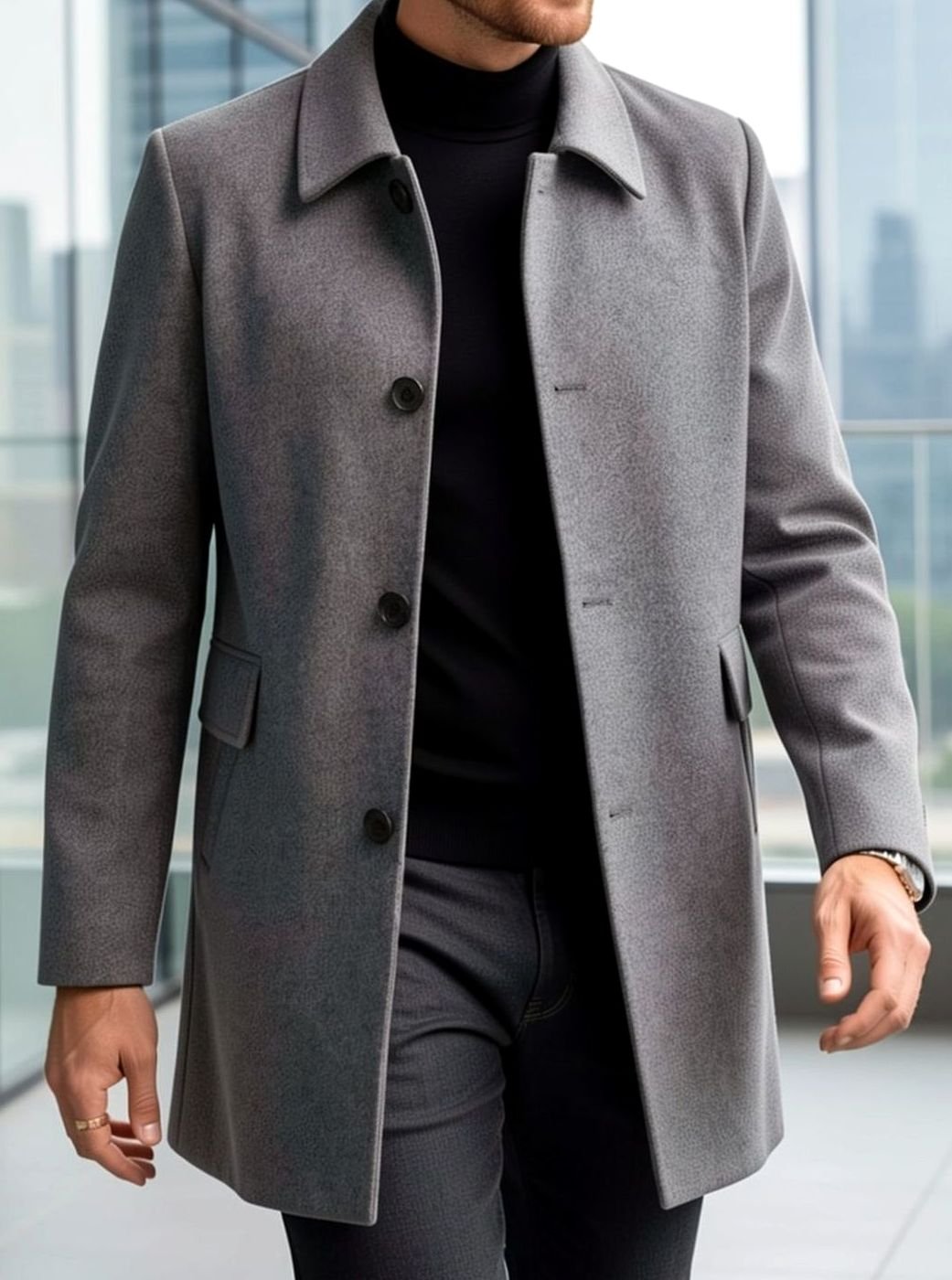 Samuel | Gabardina de Lana con Botonadura Simple y Corte Holgado para Hombre